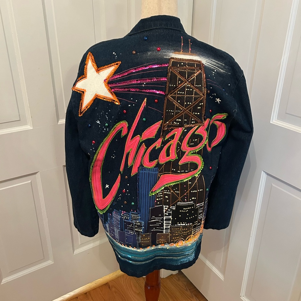 VTG‎ 80s/90s DECO Sport Hand-Painted Chicago Denim Blazer Sz 6/M Made in USA - Picture 10 of 17